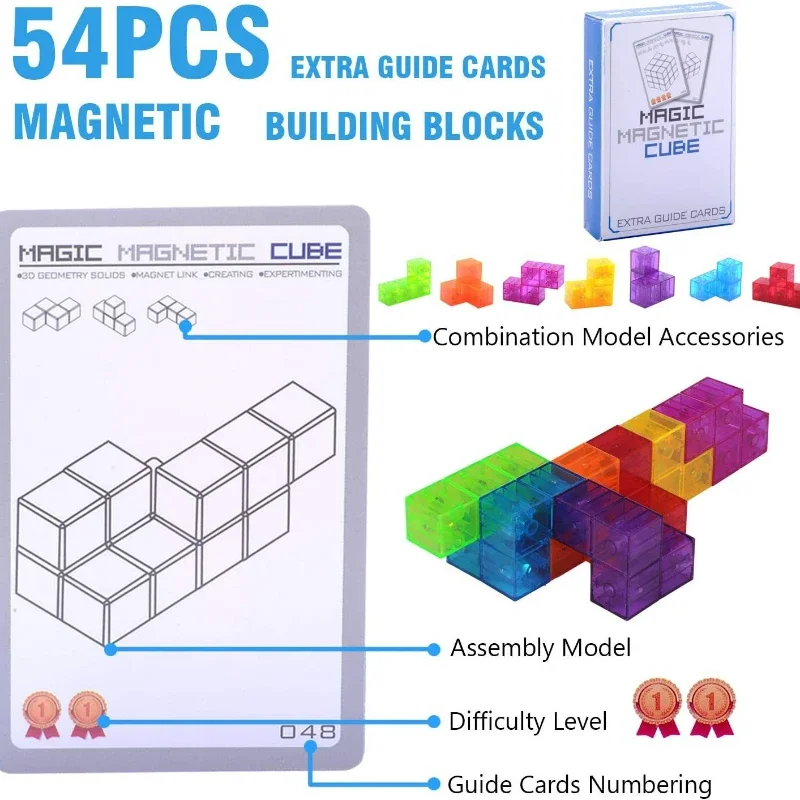 7 pezzi di blocchi magnetici per bambini puzzle giocattoli blocchi magnetici trasparenti a colori per bambini di età compresa tra 3 e 8 anni