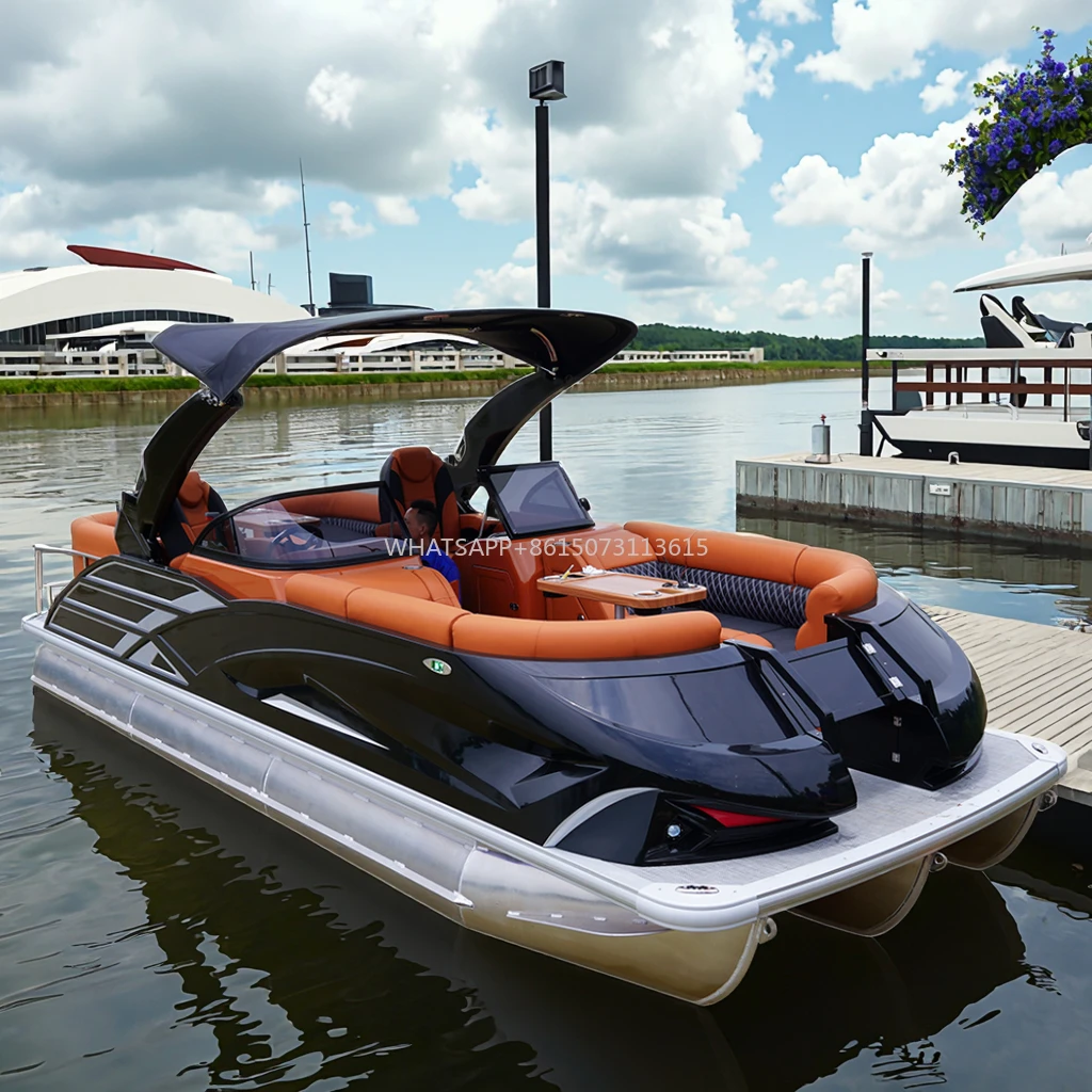 وصول جديد أفضل سعر 22ft الألومنيوم الرياضة نموذج قارب عائم فاخر مع محرك مزدوج ومقطورة الترفيه الأسري للبيع