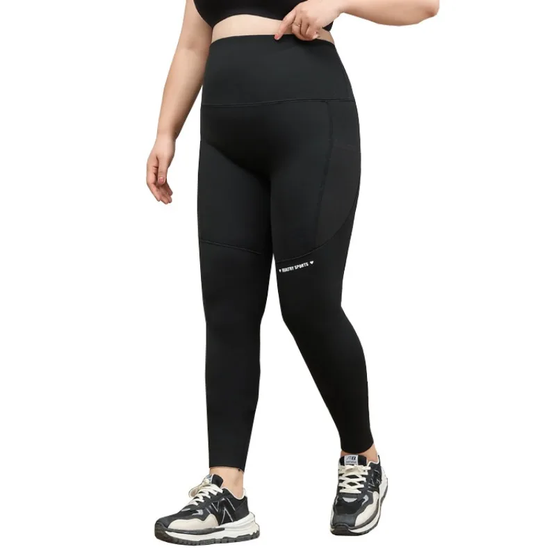 Pantaloni da squalo extra larghi da 200 libbre taglie forti con tasche laterali Collant a vita alta per sollevare il sedere per leggings da yoga da palestra da donna
