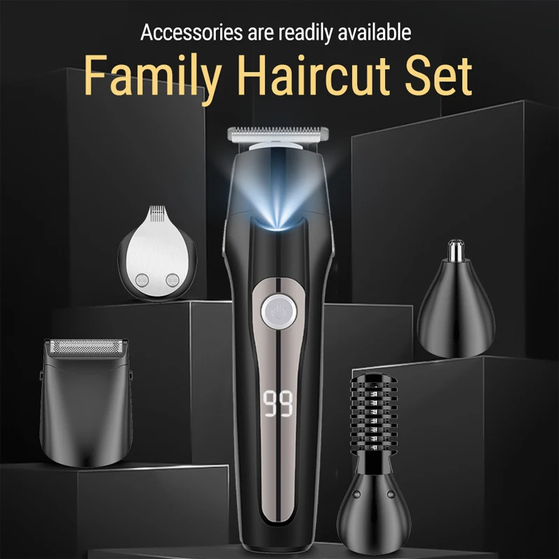 WAIKIL Professional Men's Electric Hair Clipper Set Hair Trimmer Five in One Beauty tools USB Charging Cordless Digital Shaver