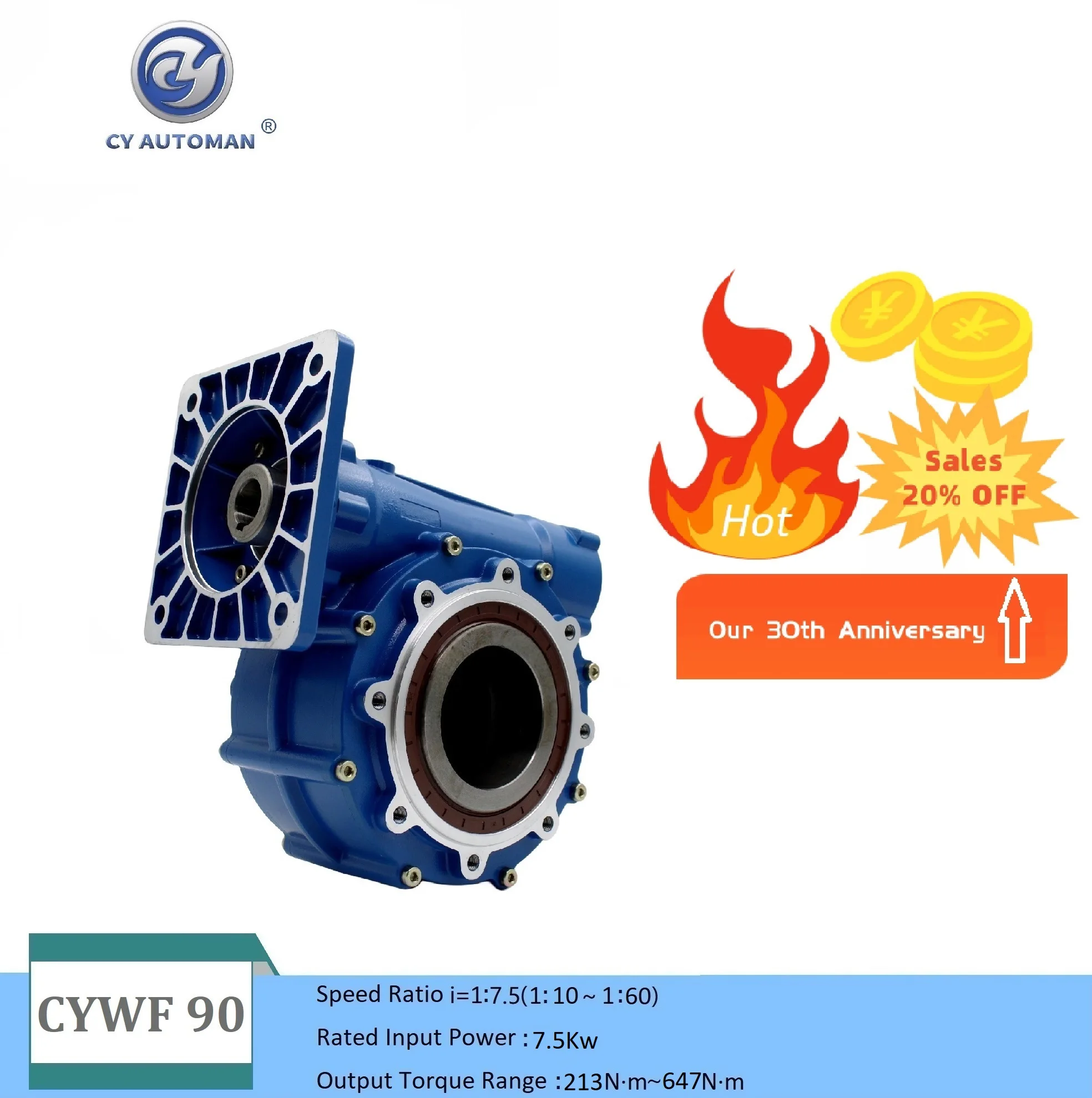 

CYAutoman High Torque Worm Gearbox CYWF90 Input 35mm Output90mm Ratio 7.5:1/60:1 CNC Gearbox Speed GW≈22kgs