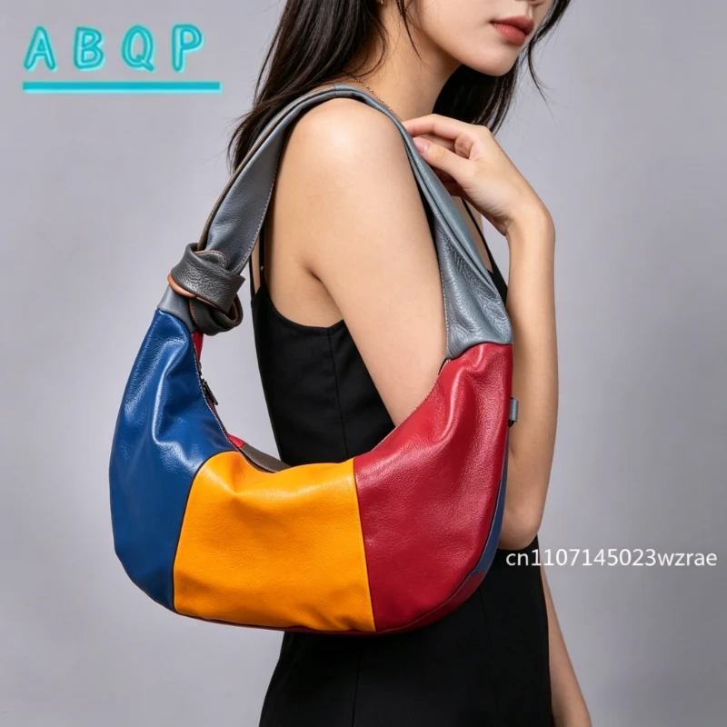 

New Women's Handbag Luxury Brand Genuine Leather Women's Shoulder Bag Handmade Color Stitching Fashion Casual Women's Bag