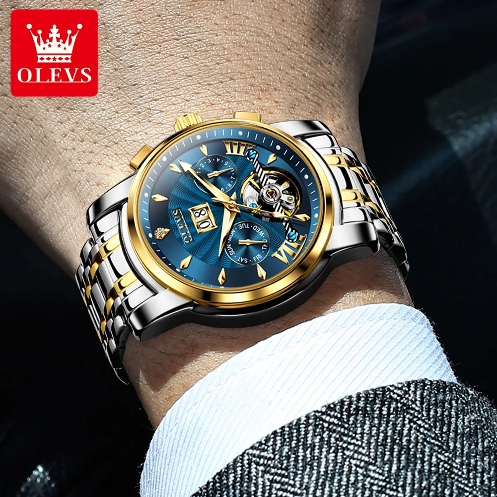 OLEVS 9965 Top Brand Men Watches Trend Fashion Automatic Mechanical Flywheel Watch for Man Waterproof Luminous Complete Calendar