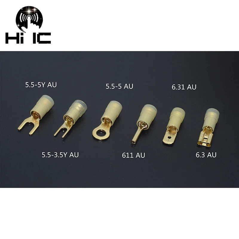 Copper Plated 24K Gold Insulated Male Female Wire Connector   Crimp Terminal Spade Connectors -196°Cold Pressed U O Shaped