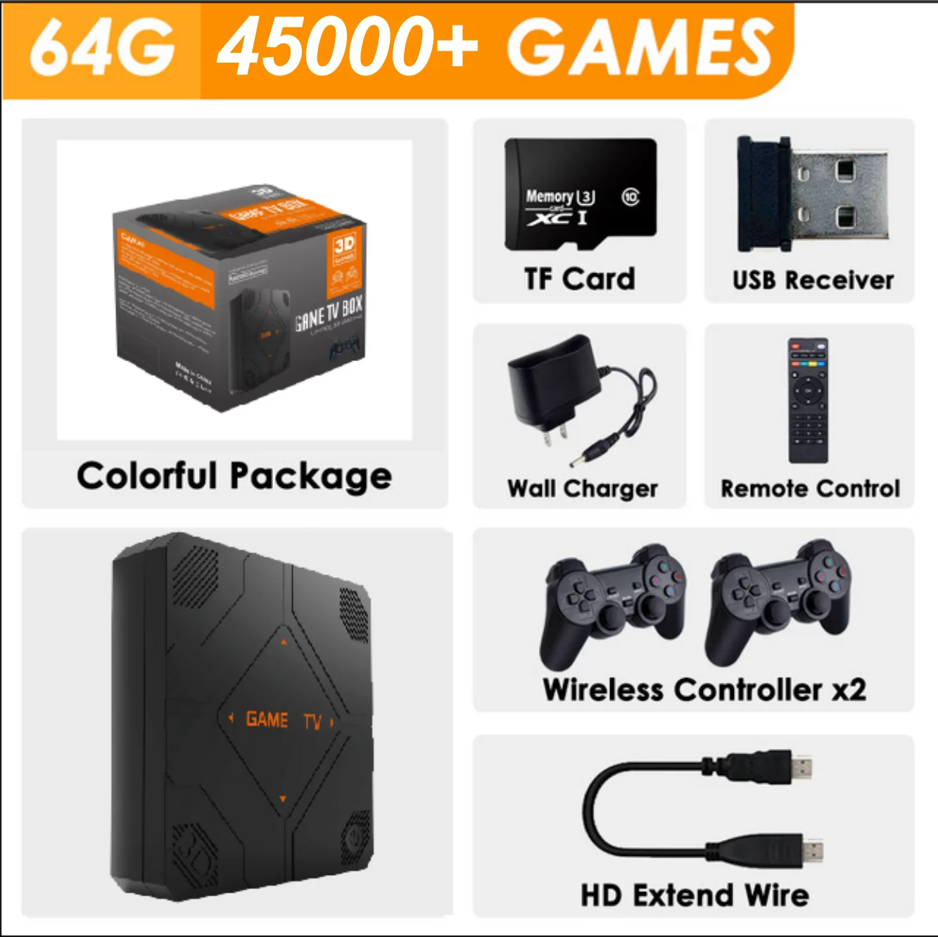 

Игровая консоль V5 64G с HDMI-выходом и 45000 встроенными ретро-играми, беспроводной контроллер с ультранизкой задержкой, ТВ-приставка, подарок