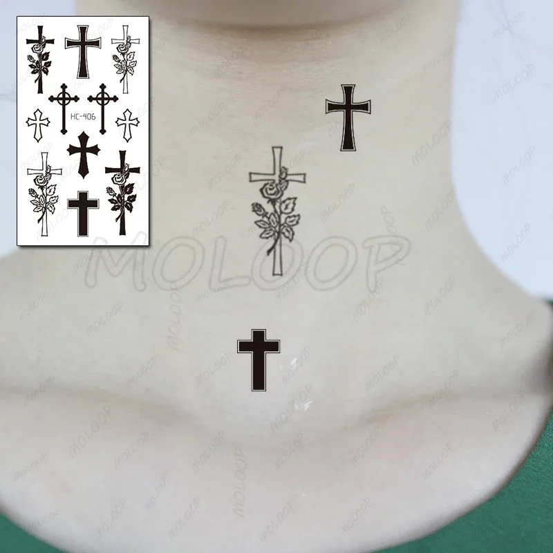 

Black Cross Temporary Tattoo Sticker Waterproof Women Men Adults Fake Body Art New Design 10.5X6cm Kids Hand Tatoo