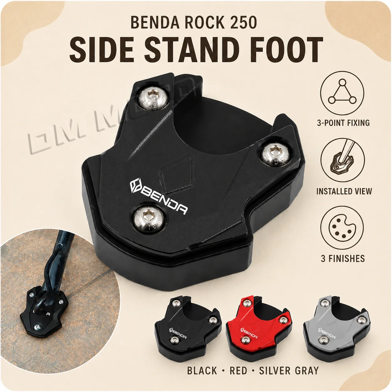 Motorcycle Side Stand Widening Pad Kickstand Enlarger Base Support Plate Fit For BENDA ROCK 250 300 Modified Parts