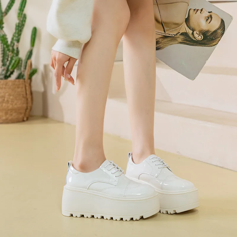 8CM Patent Microfiber Wedge Ankle Booties Pumps High Brand Leather Spring Women Platform Cushioned Fashion Autumn Shoes