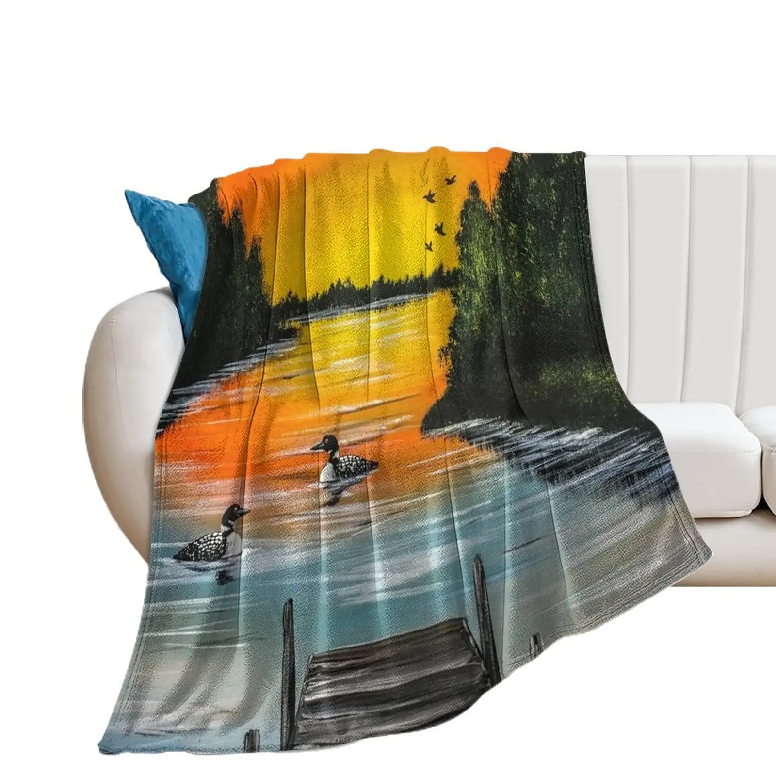 

Loons at the Dock Throw Blanket Shaggy wednesday Blankets Sofas Of Decoration Blankets