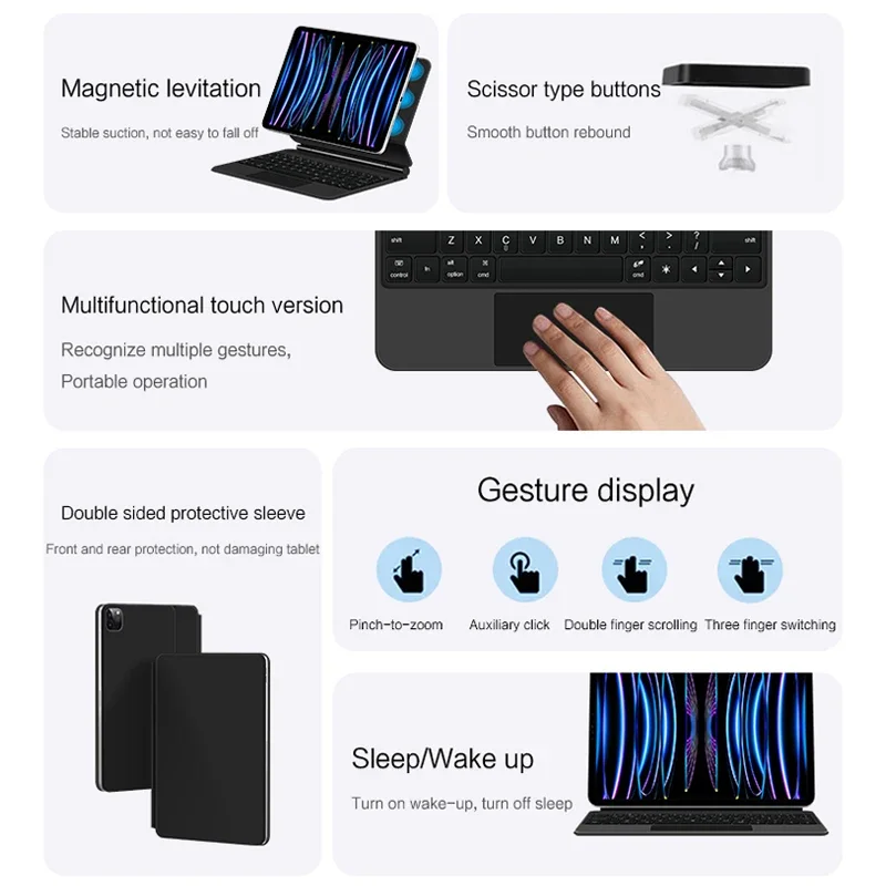 Wireless Smart Cover Built-in Touchpad Backlit Keyboard for iPad Pro 13 12.9 11 M4 M5 iPad Air 11 13 M4 2026 Air 4 5 6