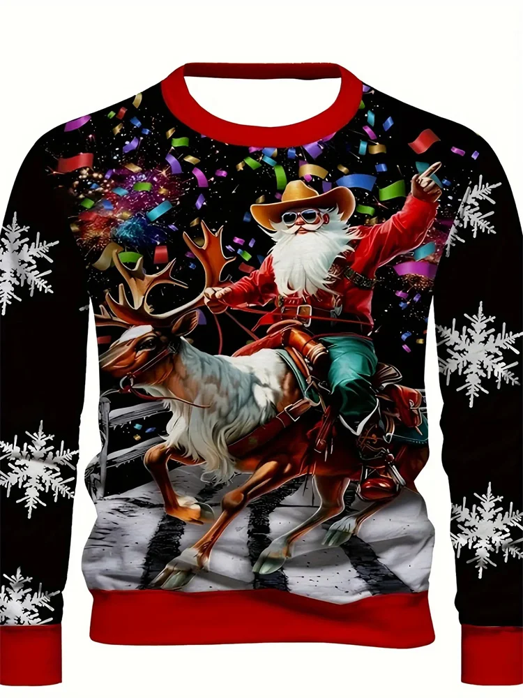

Fun 3D Santa Claus Elk Print Men's Hoodies Fashion New Year Christmas Clothes Casual O-neck Sweatshirt Autumn Loose Pullover Top