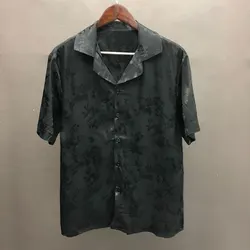 Summer Camisa Hombre Loose Lapel Short Sleeve Shirt Floral Jacquard Pattern Short Sleeve Shirt  Camisa Social Masculina Club