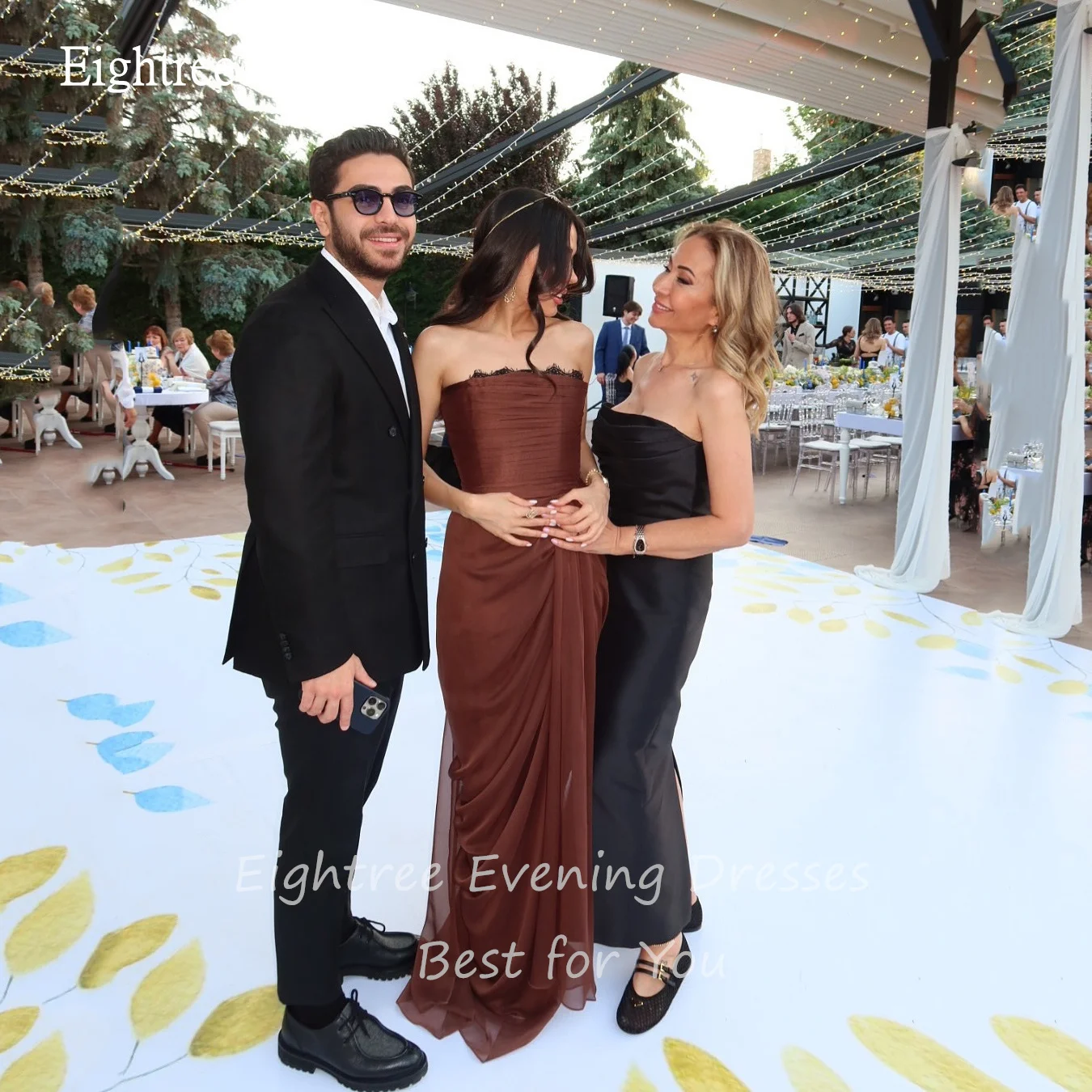 Eightree เซ็กซี่สีน้ําตาล Mermaid PROM Gowns ลูกไม้ Strapless จีบชุดราตรียาวชุดราตรีที่กําหนดเอง