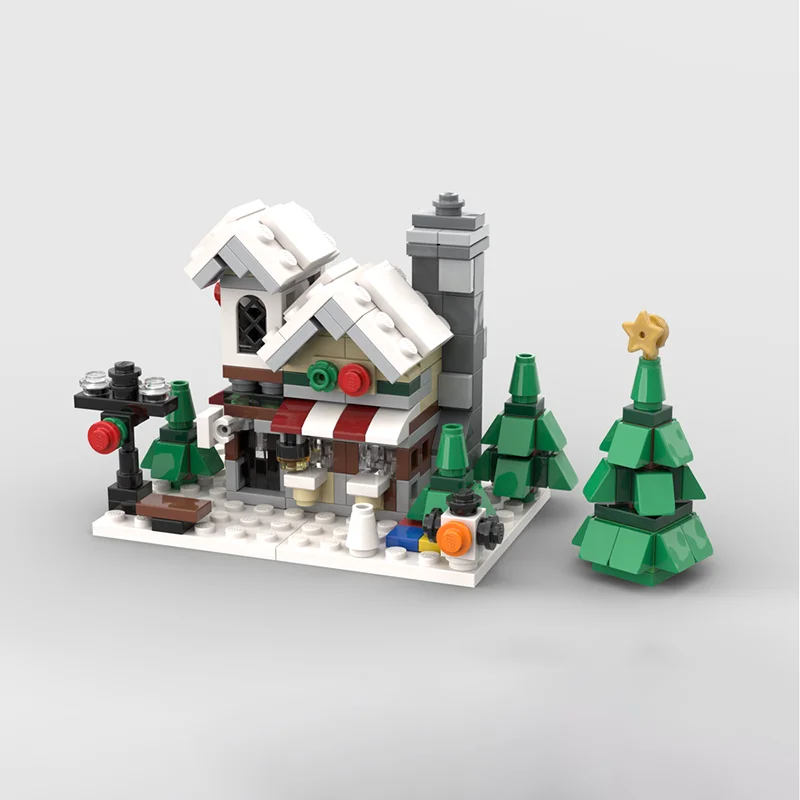 261-piece MOC Christmas Building Series Winter Snow House Toy Store Model DIY Assembly Building Block Toy Children's Gift