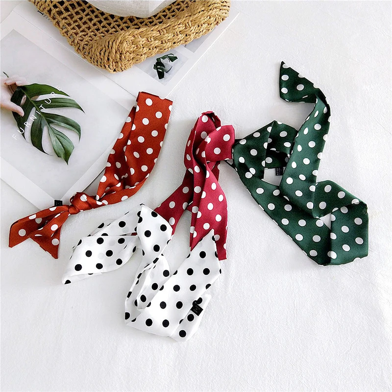 Fashion Dot Ribbon Silk Scarf Women Thin Neck Scarves Lady Small Shawls Bandana Narrow Female Neckerchief Dress Accessories