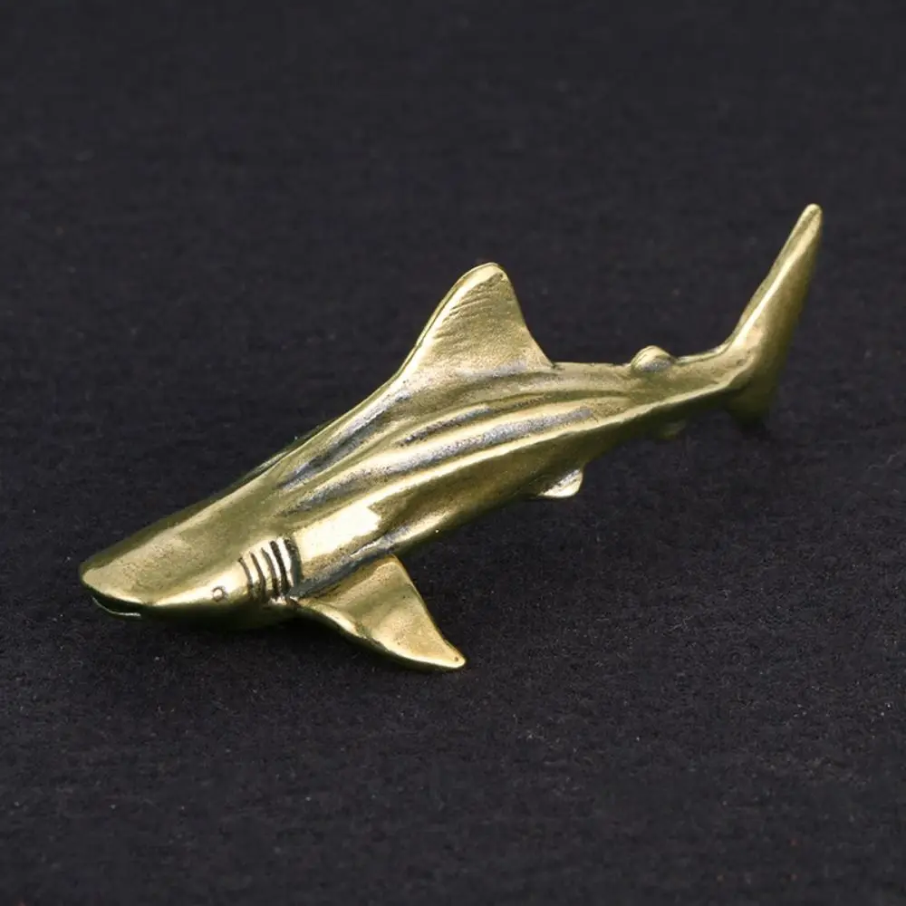 Vintage Brass Shark Figurines Exquisite Handmade Mini Shark Statue Copper Cute Shark Sculpture Garden Decoration