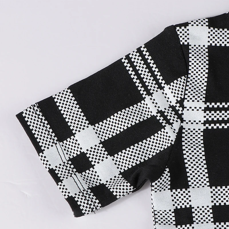 Plaid print pajamas set kids clothes short sleeve and shorts casual clothes round neck clothing black children summer cotton set image 3