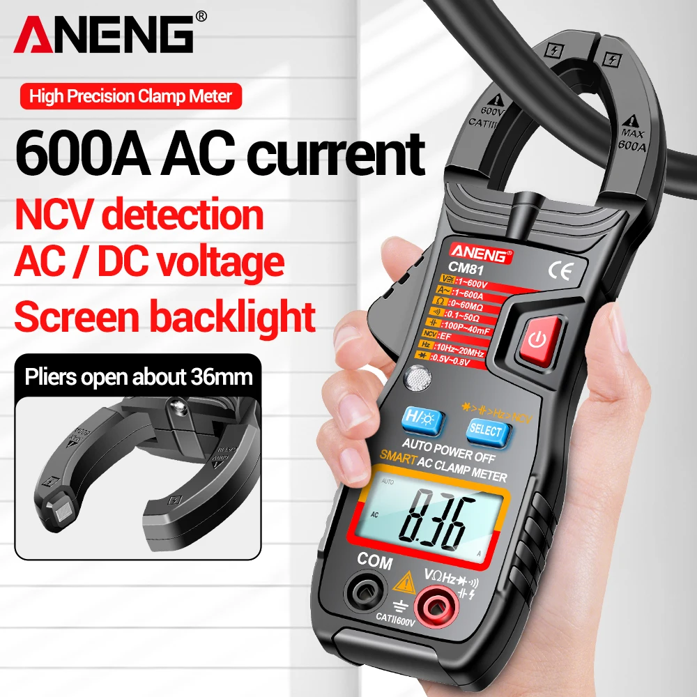 

ANENG Мультиметры CM81 600A AC Ток CM80 500A Сопротивление переменного тока AC/DC Диод напряжения NCV Бесконтактный тестер