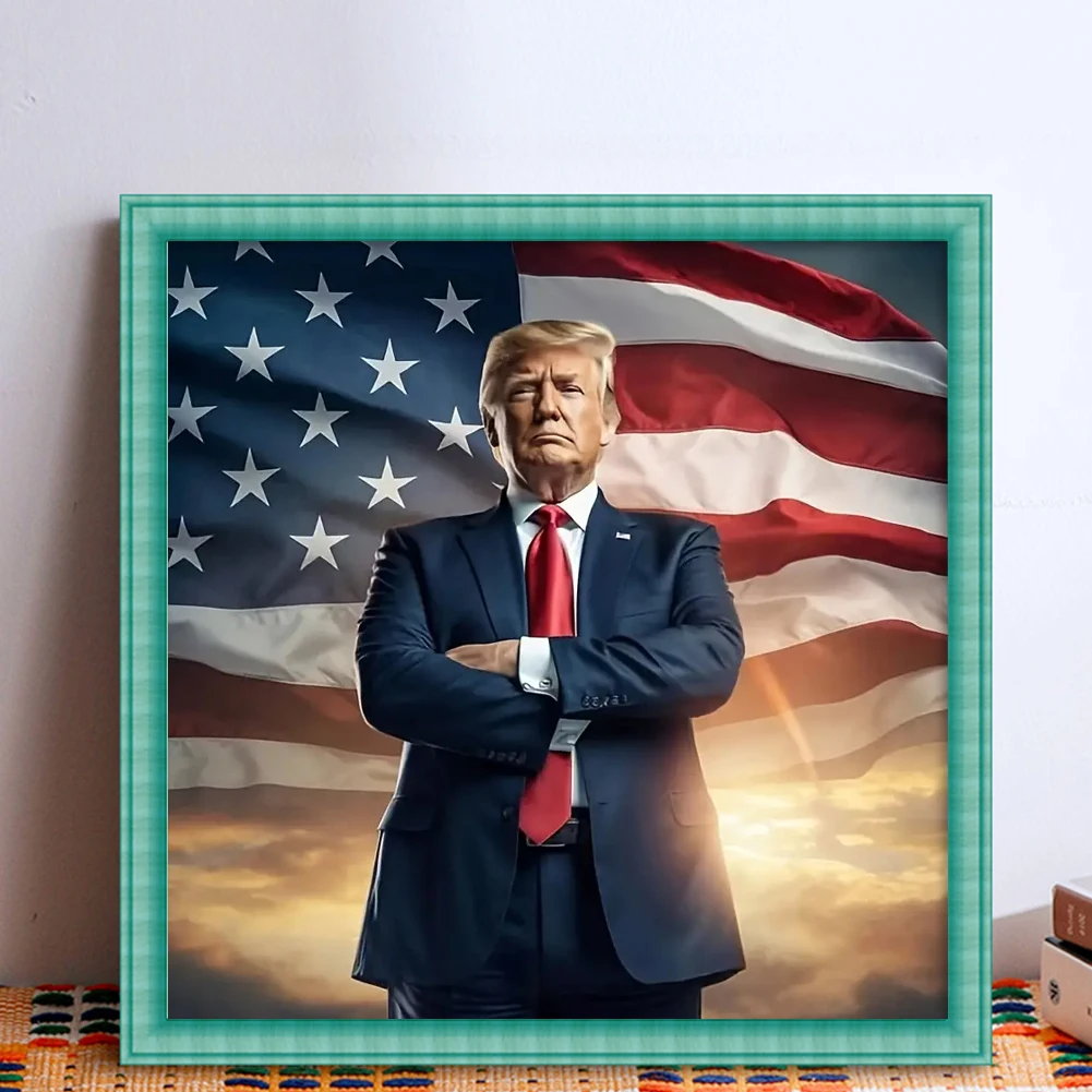 Full Embroidery Eco-cotton Thread 14CT Printed Trump Cross Stitch Kit 45x45cm Natural Ecological Cotton Cross Stitch