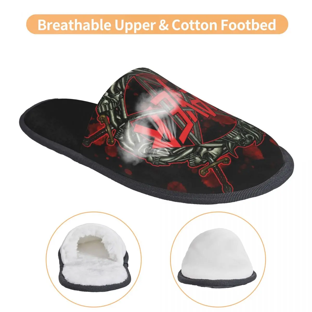 Heavy Metal Rock Slayers Logo House Slippers Women Cozy Memory Foam Thrash Band Slip On Bedroom Slipper Shoes