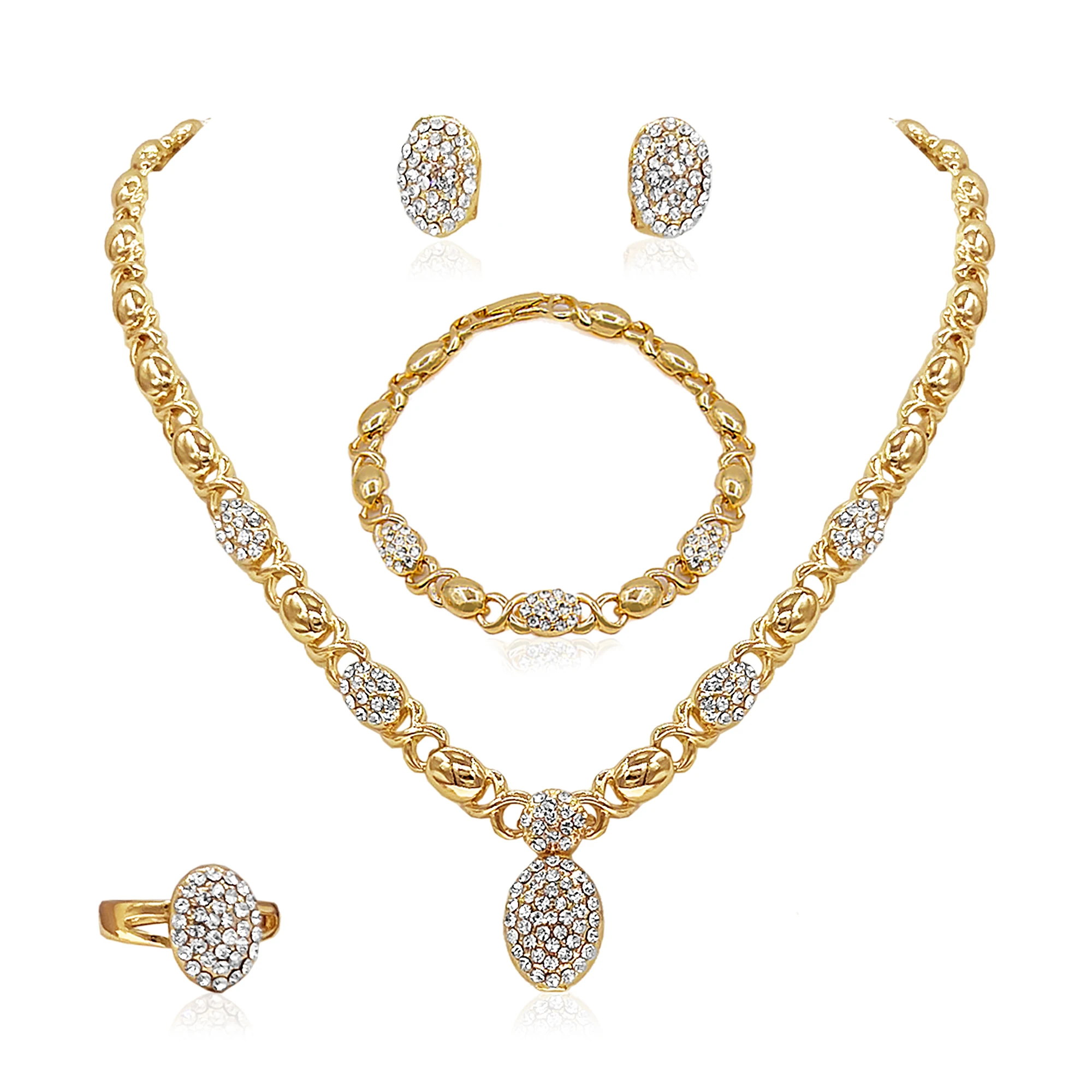 

Woman Jewelry Set 18K Gold Plated Heart and Bear Necklace Set Wedding Fashion Jewelry Set Accessories Earrings and Rings Gifts