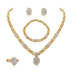 Woman Jewelry Set 18K Gold Plated Heart and Bear Necklace Set Wedding Fashion Jewelry Set Accessories Earrings and Rings Gifts