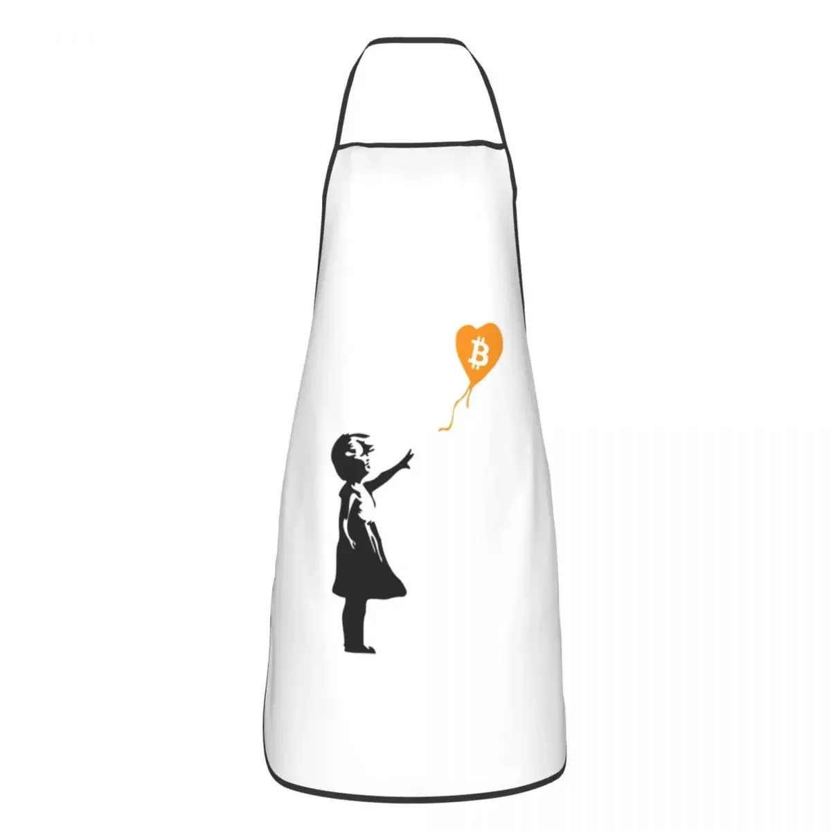 Tablier de cuisine unisexe pour adulte, fille avec un ballon Bitcoin, homme et femme, chef cuisinier, art du graffiti, cuisine et jardinage, Banksy