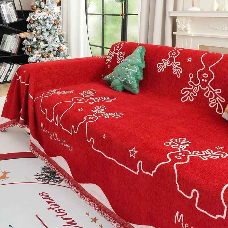 

Christmas Festival Decoration Chenille Sofa Cover,All Seasons Blanket Sofa Towel,Living Room Sofa Cover,Anti-cat Scratch Cover