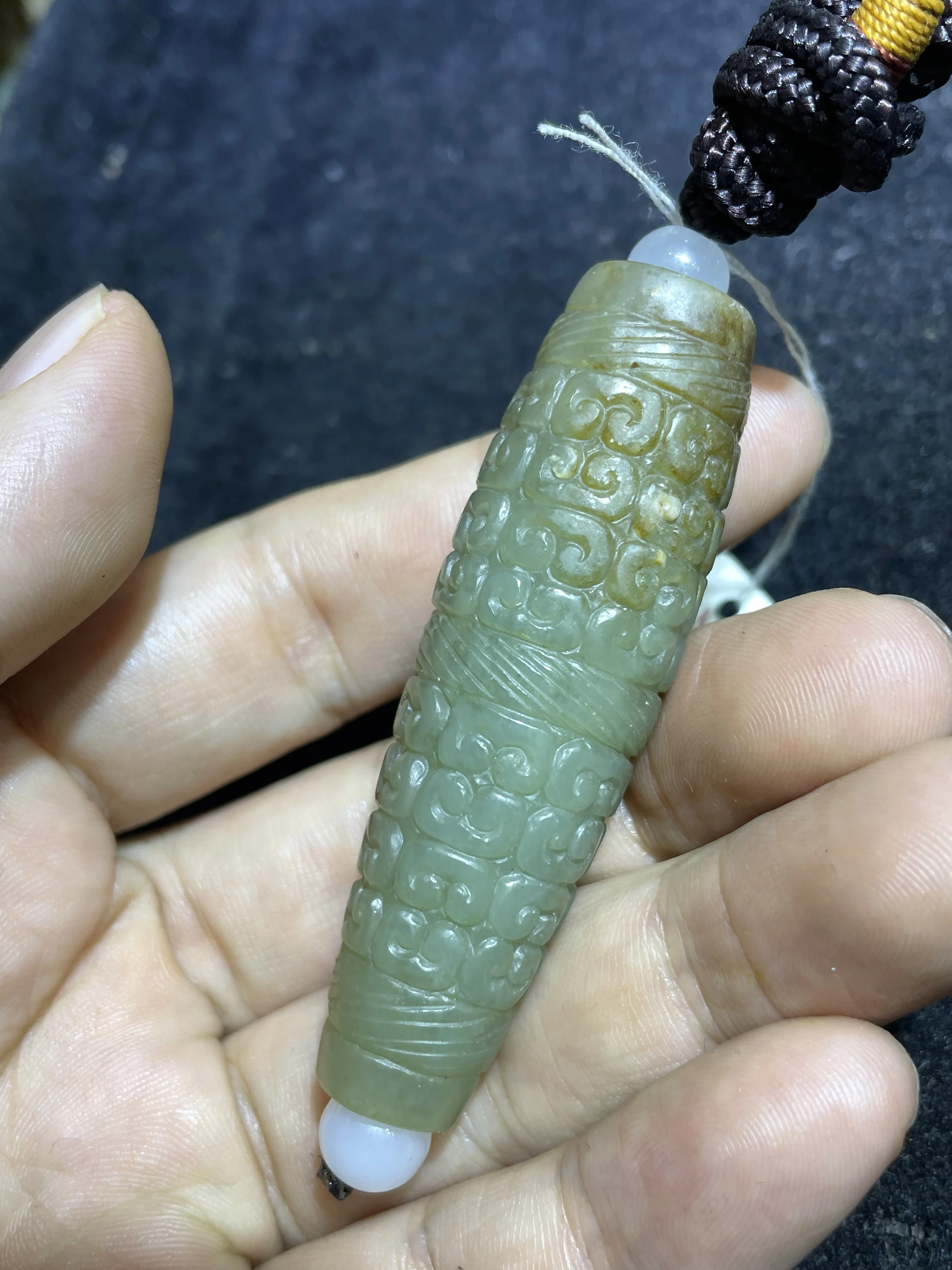 

One Piece Chinese Vintage Hetian Jade Linking Fortune Lucky Big Hole Lezi Pei Totem Fengshui Best Buy Amulet Carving