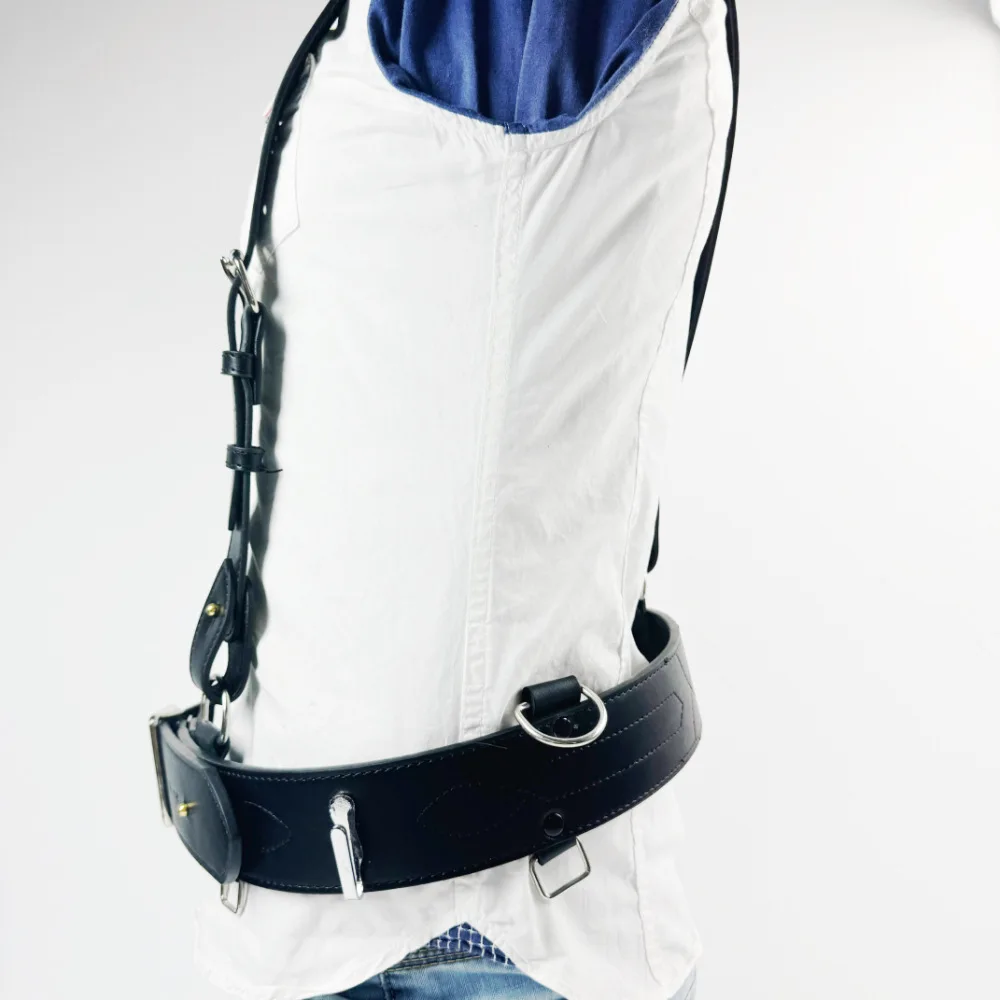 블랙 가죽 듀티 벨트 (싱글 숄더 스트랩 포함), 천연 소가죽 허리 벨트, 크로스바디 플러스 사이즈 소가죽 벨트