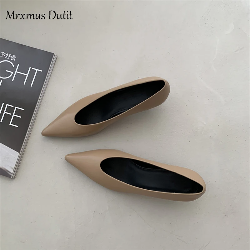 Mrxmus Dutit 2023 New Women England Style Office Lady Fashion Elegant Sheep Slip-On Shoes High Heels Shoes Pointed Toe Shoes