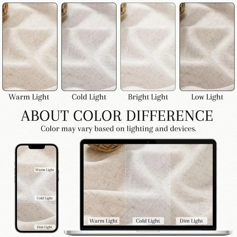 Beige Linen Curtains 50 x 90 inches Long Living Room Back Tab Rod Pocket Semi Sheer Curtain Boho Modern Privacy Light Filtering