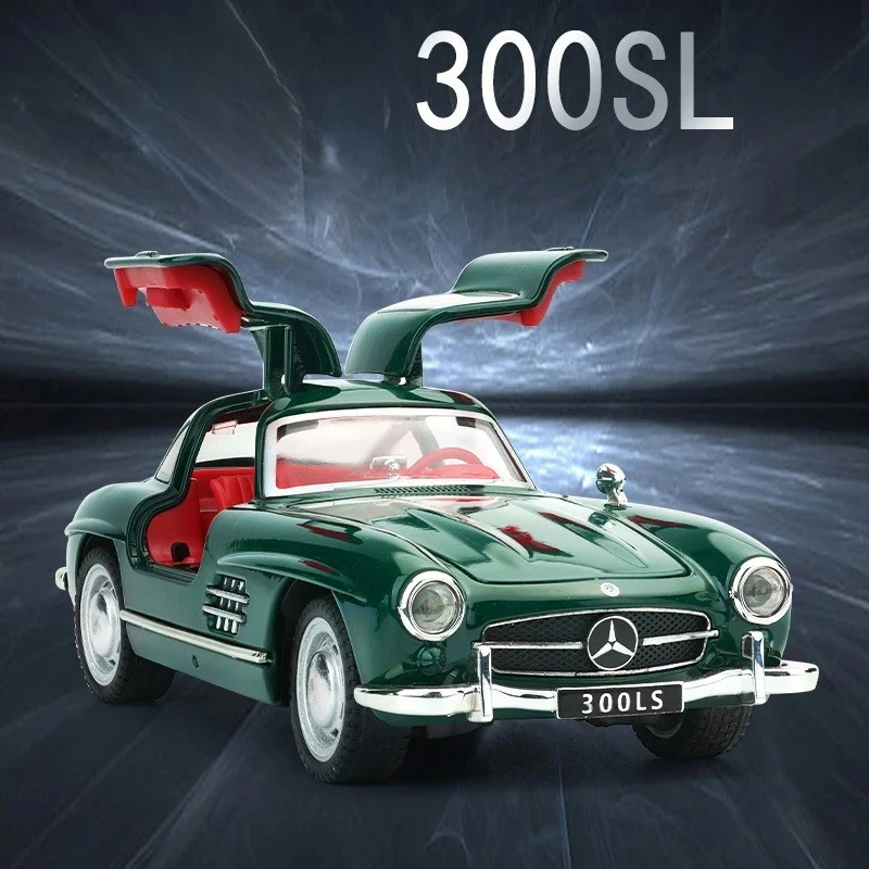1:32 Model samochodu 300SL ze stopu, z dźwiękiem i światłem, napęd pull-back, zabawka dla dzieci, kolekcjonerski, prezent urodzinowy