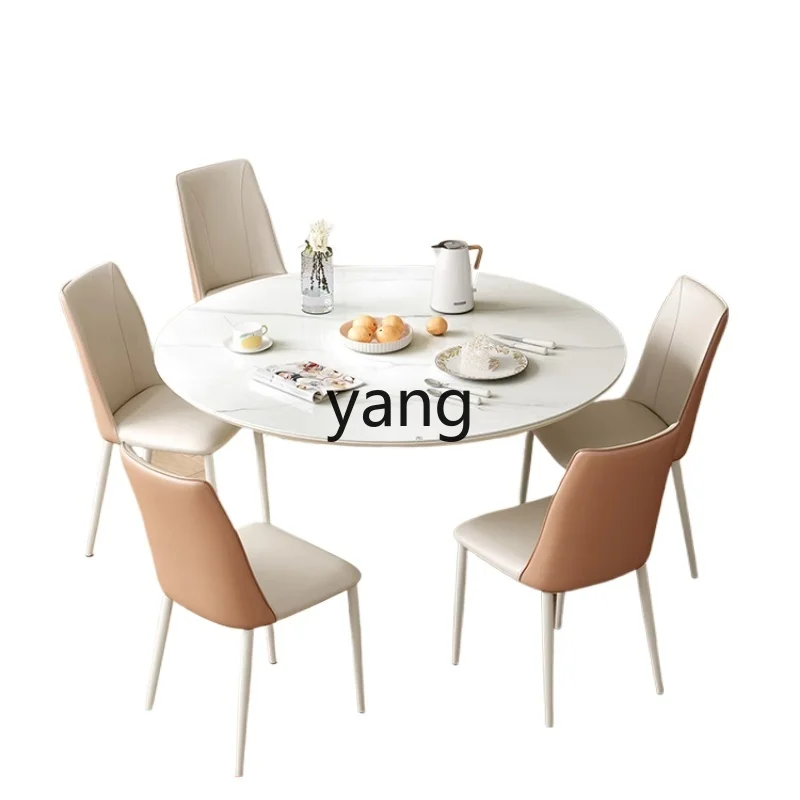 

LMM Cream Wind Round Table Glass Household Living Room Dining Table and Chair Combination
