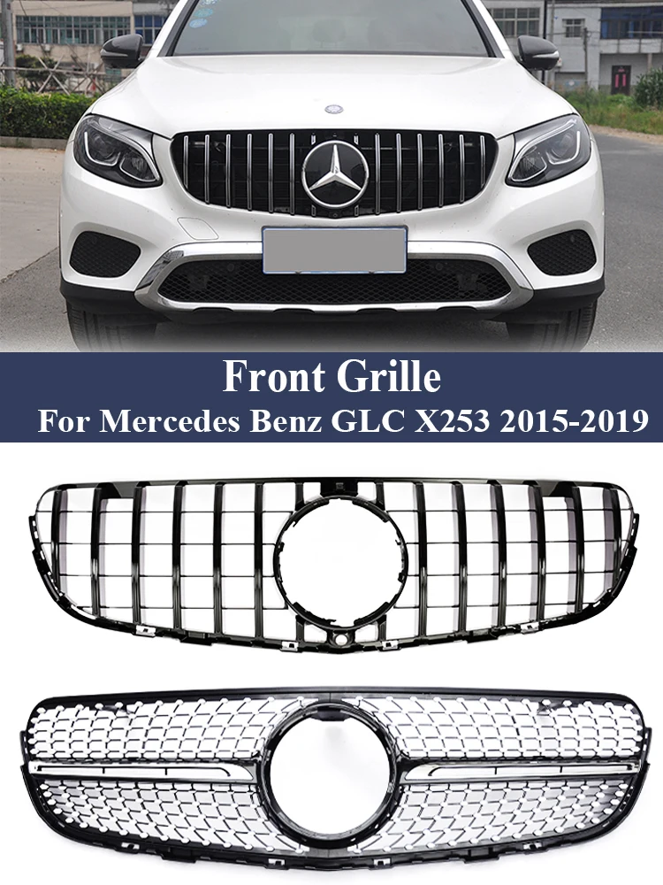 Front Panamericana GT Style Grille For Mercedes Benz GLC SUV Coupe X253 C253 2015-2019 Black Silver Prefacelift Exterior Parts