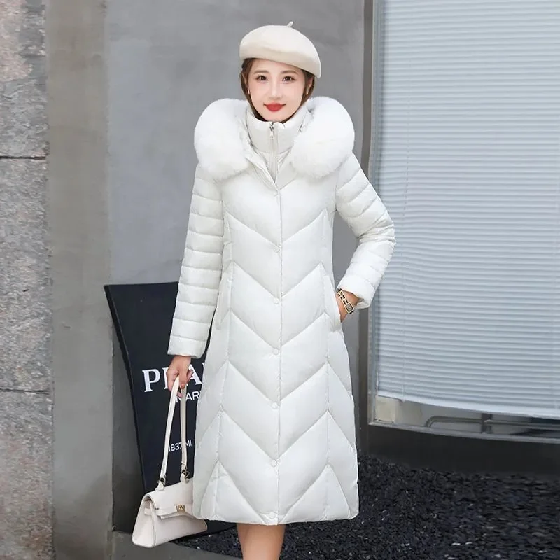 Winter New High-Grade Cotton-Padded Jacket Female Long Slim Fashion Down Coat Women Parkas Fur Collar Warm Outwear Trend Top