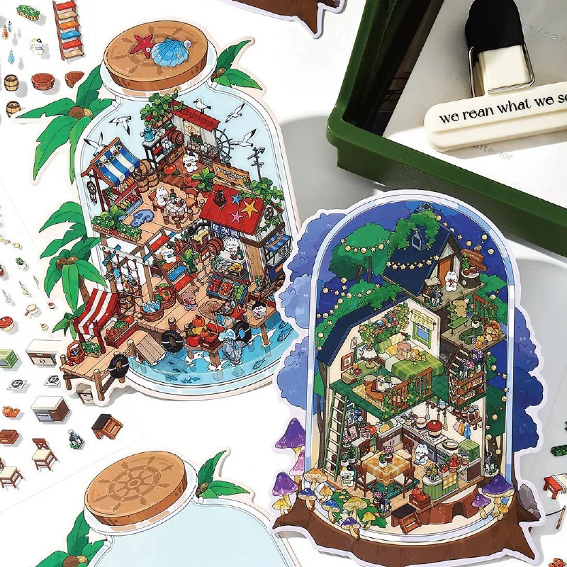 Mr Paper 12Pcs/bag sticker scene 2.5D scenery sticker DIY Sticker Highly Playable Sticker Stacking Pasting Festival Birthday Gif