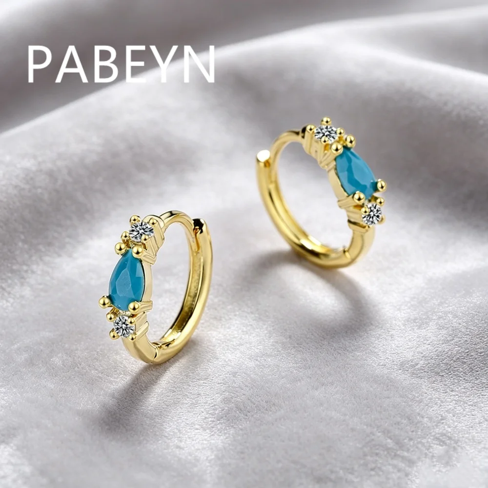 925 Sterling Silver Fashion Temperament Blue Pine Zircon Diamond Round Ear Buckle Birthday Party Anniversary Gift
