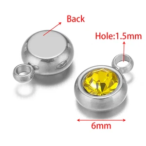 20 piezas de acero inoxidable de acero inoxidable de 6 mm cuentas de diez rianas de diez rianas colgantes de circon 8 mejores encantos de cristal de ventas para joyas - №8