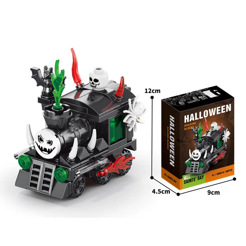 6in1 Halloween Bouwsteen Batmobile Ghost Pompoen Kat Spookhuis Heks Spooktrein Speelgoed Magische Nachtstenen Geassembleerd Cadeau