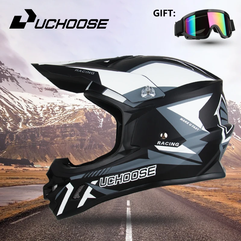 

UCHOOSE Motorcycle Helmet Professional Motocross Off Road Helm Children Off-road Gift Goggle