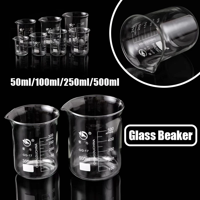 50ML/100ML/250ML/500ML miarka ze szkła borokrzemowego przezroczysta skala kubek zlewka laboratoryjna kuchenna miarka do pieczenia