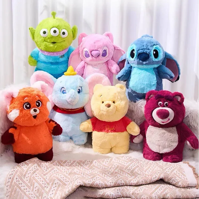 Disney Stitch Angel Hand Warmer Kawaii Strawberry Bear Winter Portable PVC Hot Water Bottle Plush Toys Girls Gifts