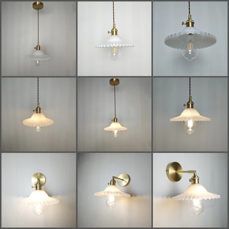 Lampshade with Full Copper Lamp Head DIY Desk Lamp Pendant Light with Switch Replacement Shell Glass Thick Transparent Gray