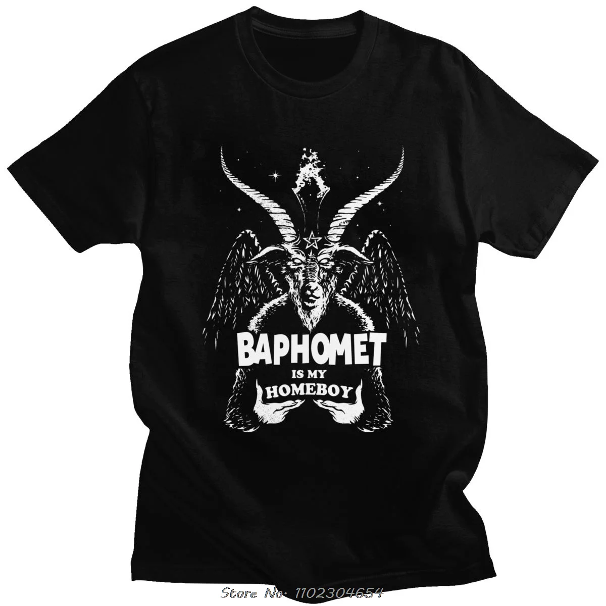 Satan Sigil Of Baphomet Demon T Shirt Men's Pre-shrunk Cotton Reading Is Fun Tee Tops O-neck Short Sleeved Fashion T-shirt