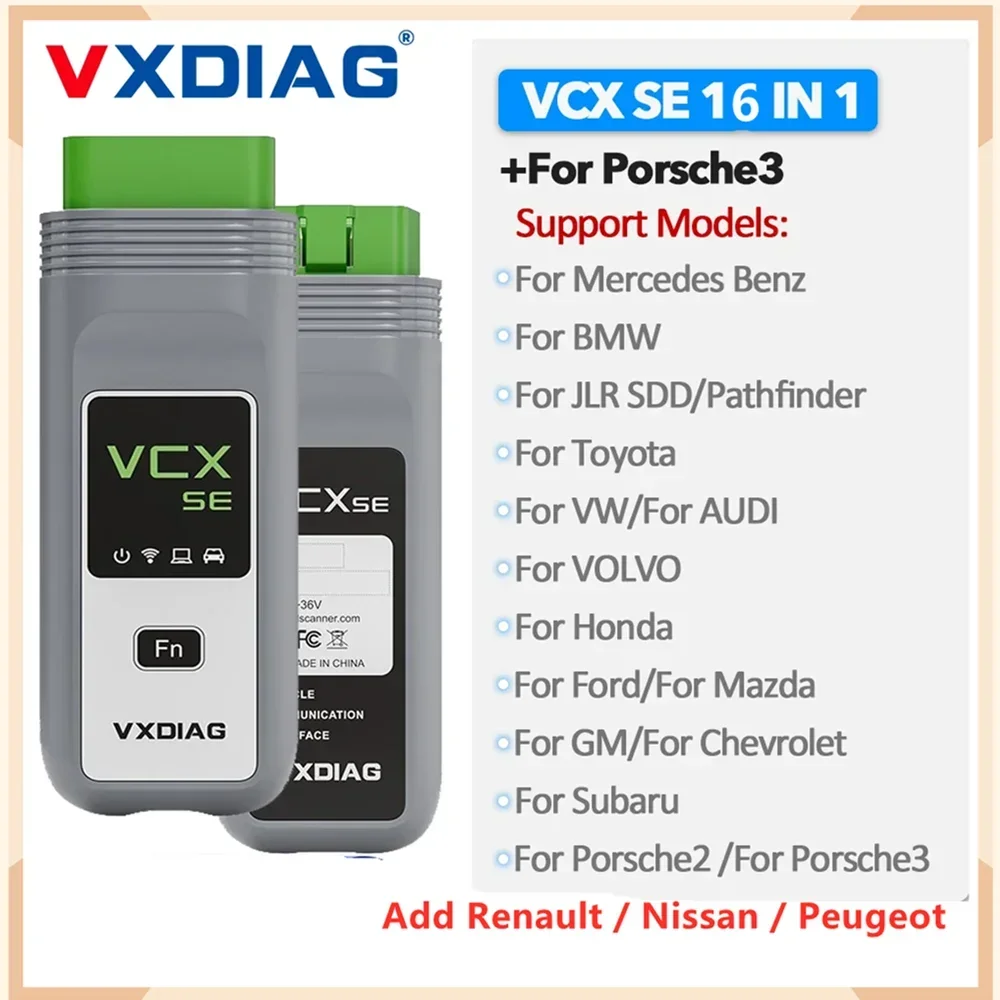 VXDIAG VCX SE 16 in 1 Car OBD2 Scanner DoIP Diagnostic Tool ECU Coding J2534 Programming for VW Benz BMW JLR Ford Renault Nissan