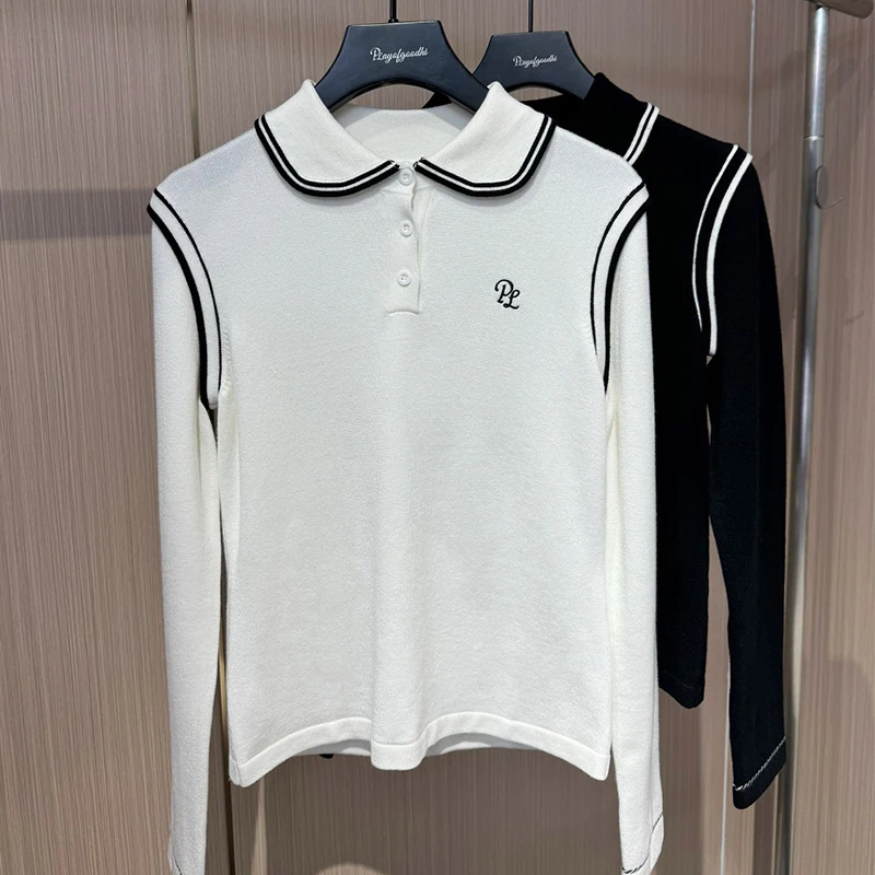 PL Autumn Spring Long Sleeve Golf Tops Women Warm Slim Sweater Ladies Soft Knitted Golf Tops Korean Lapel Pullover S-XL