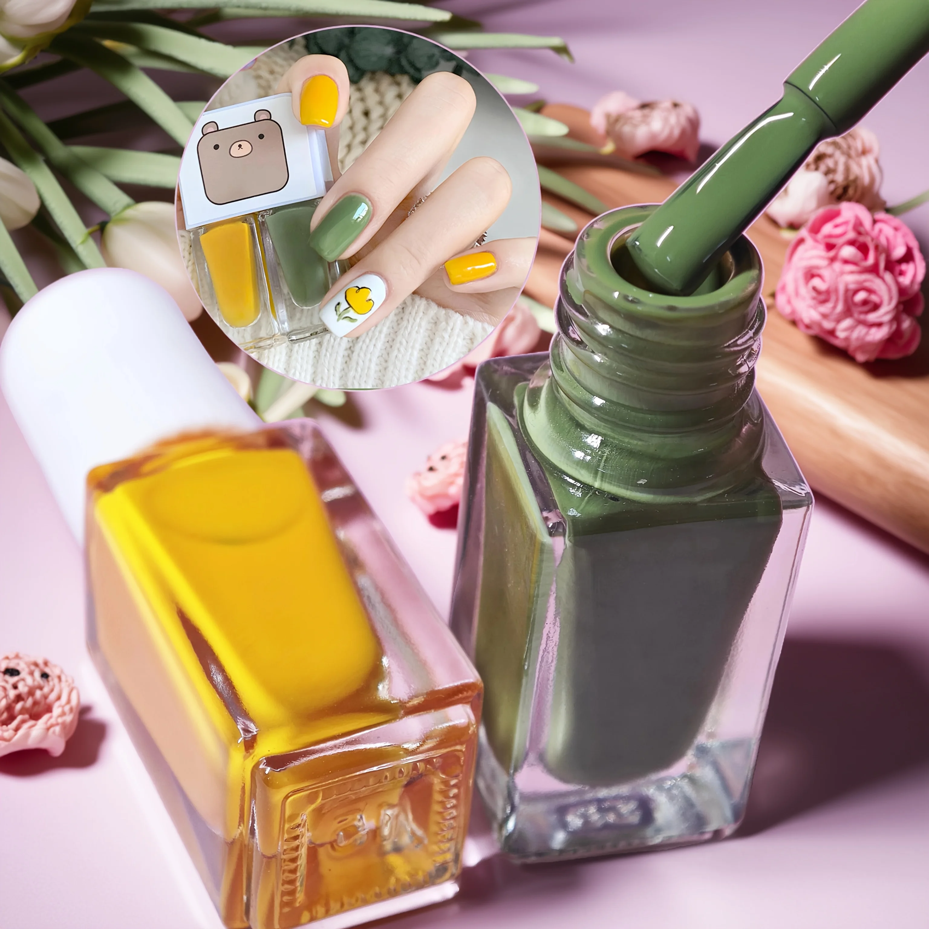 D07 Mojito Juego de 2 botellas de esmalte de uñas sin hornear Esmalte de uñas de triple color pelable a base de agua de secado rápido y duradero