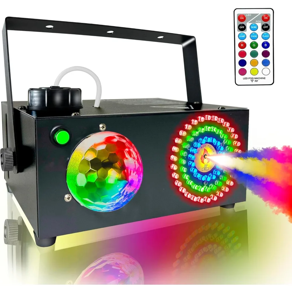 Smoke Machine, Fog Machine Outdoor with Disco Ball,72 LED Lights, 600W and 2300 CFM Spray, Remote Control, Perfect for Halloween