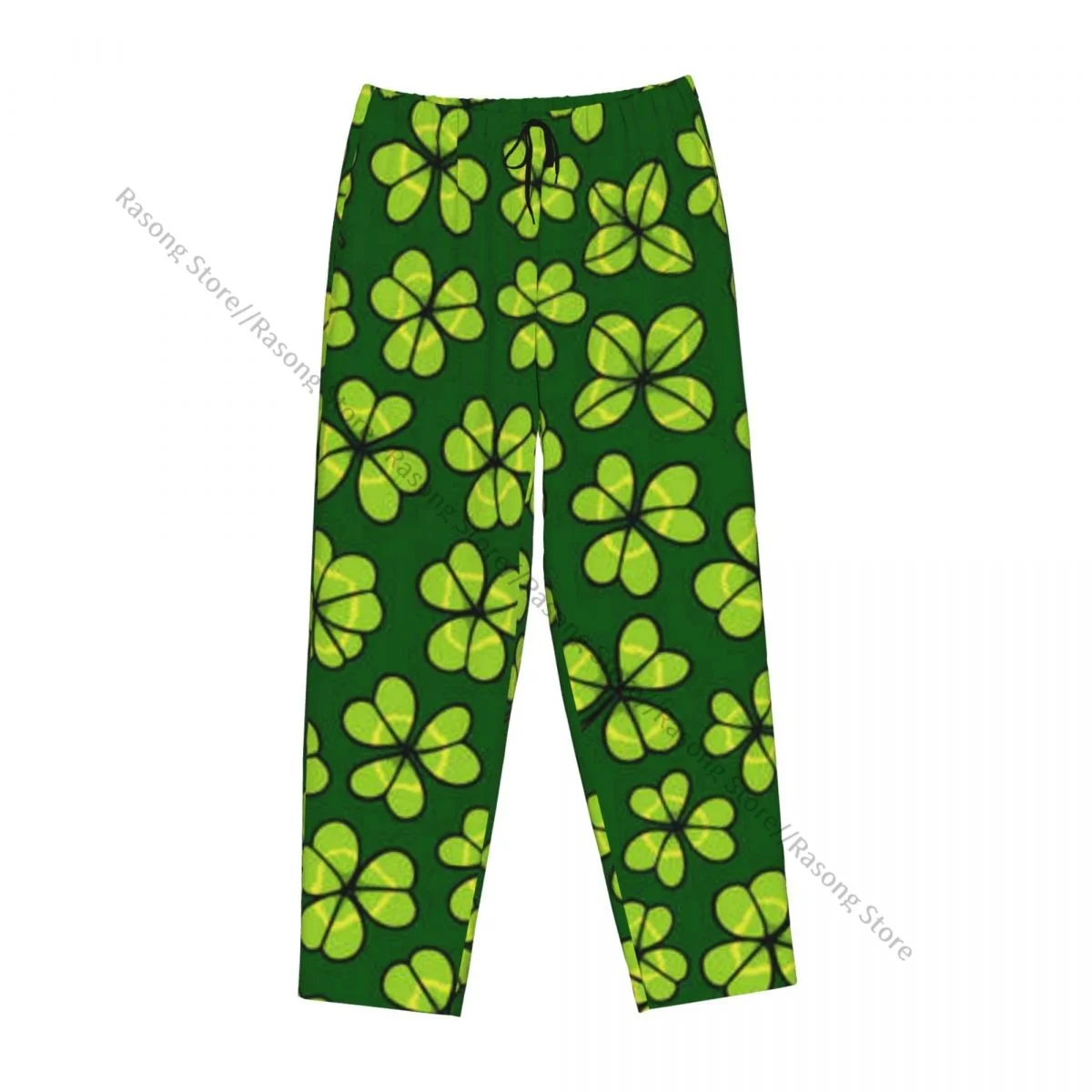 Warm Women Pajama Pants Clover Leaves Pattern Flannel Sleep Bottoms Soft Fleece Loungewear